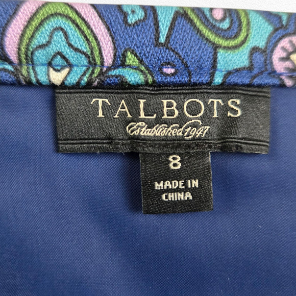 Talbots Baroque Paisley Print Blue Purple Green Cotton Blend Pencil Skirt Size 8 - Picture 2 of 9